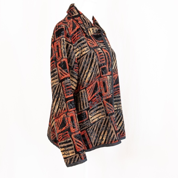 Coldwater Creek Reversible Blazer Red/Black/Gold Pattern & Black Embroidered - Picture 7 of 15